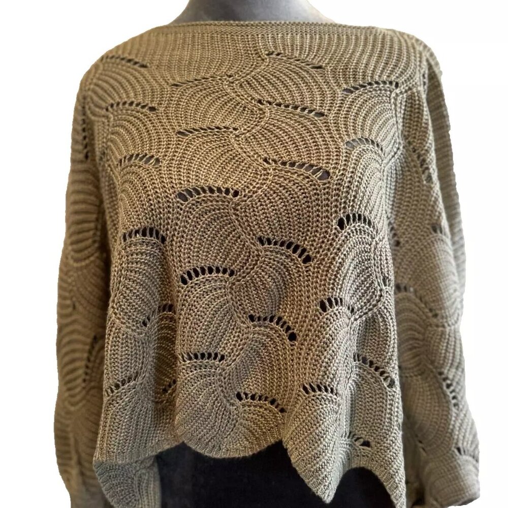 Moon & Madison Cape Sweater Womens XS Green Fuzzy Knit Soft Cropped